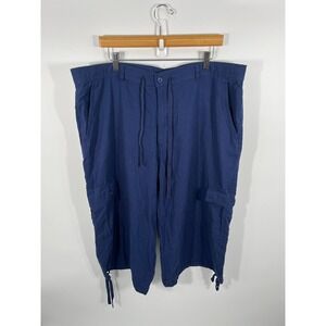 Trust Mens Linen Blend Bermuda Shorts 44 Blue Lightweight Resort Vacation Beach‎